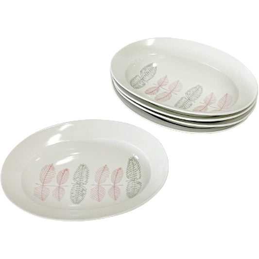 J-kitchens Set of 5 Oval Medium Bowl Red Hasami Ware Made in Japan Dishwasher Safe Microwave Safe Leaf Pattern /351845