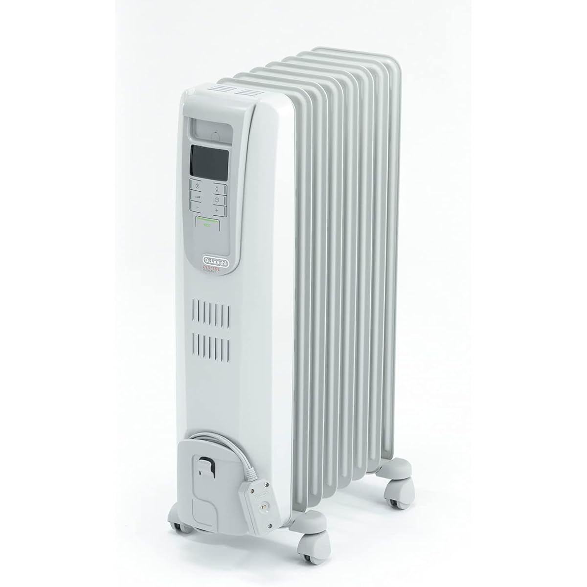 De'Longhi Oil Heater Digital Radiant KHD410812-GC Electric Zero Wind Heating Quiet Not Dry Surface Temperature Approximately 80℃ No Fuel Refill Required Safety Plug [8-10 Tatami] [White x Light [Gray] 5 year warranty with DeLonghi family registration