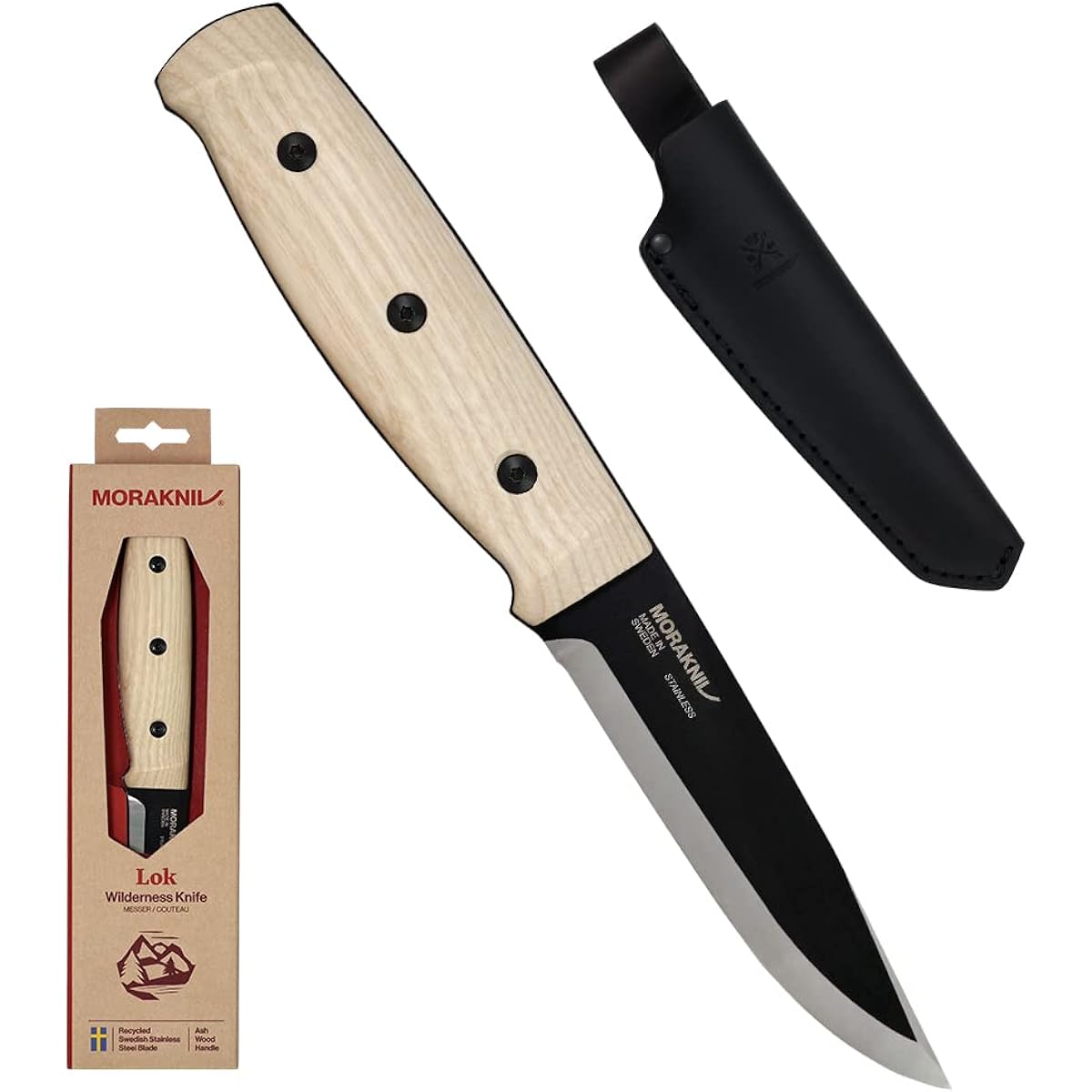 Morakniv Luke Black Blade Stainless Steel Ash Wood Full Tang Knife Wooden Handle Blade Thickness 3.2mm Camping Knife Outdoor Knife