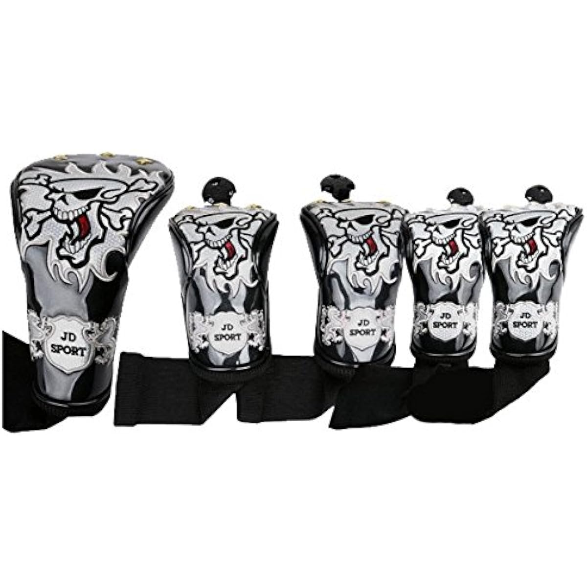 Head cover High quality PU leather Driver/Wood FW 2 pieces/Utility UT 2 pieces Skull pattern 5 piece set Waterproof specification Conversion tag included SelectPlaza SelectPlaza