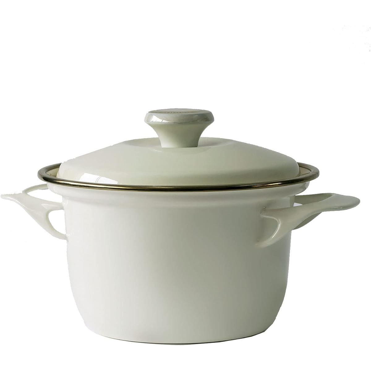Fuji Enamel Double Handed Pot Casserole Enamel IH Compatible Cocotte with Lid 16cm Ivory EX-16 C IV