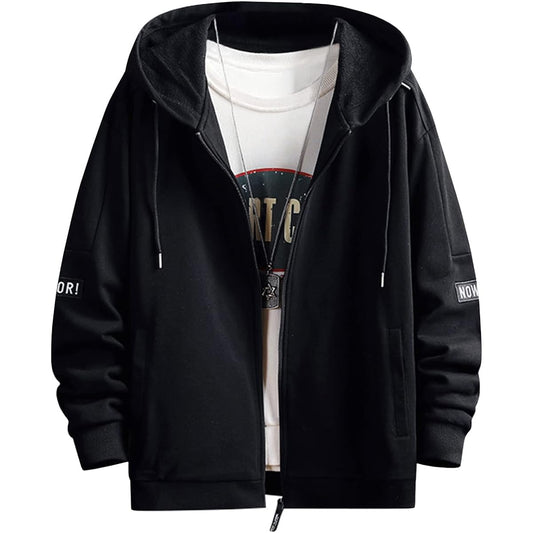 [EASTEMPO] Men's Parka, Long Sleeve, Spring, Plain, Zip Up, Stylish, Loose, Hooded, Large Size
