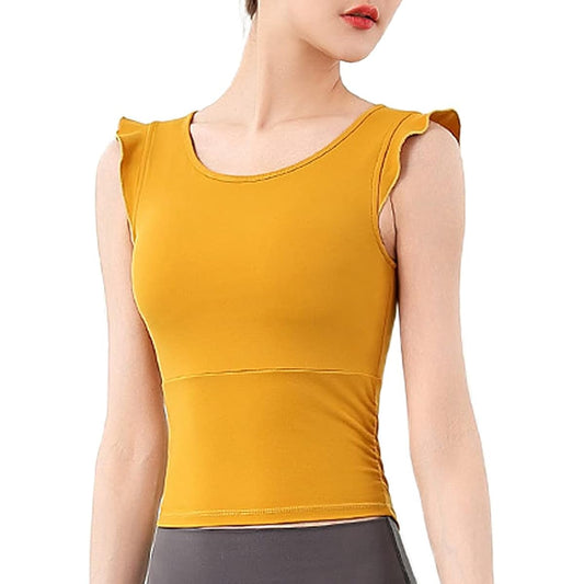 [VeroMan] Yoga Tops with Cups Cute Short Length Sleeveless Ruffles Ballet ppi-nsc1