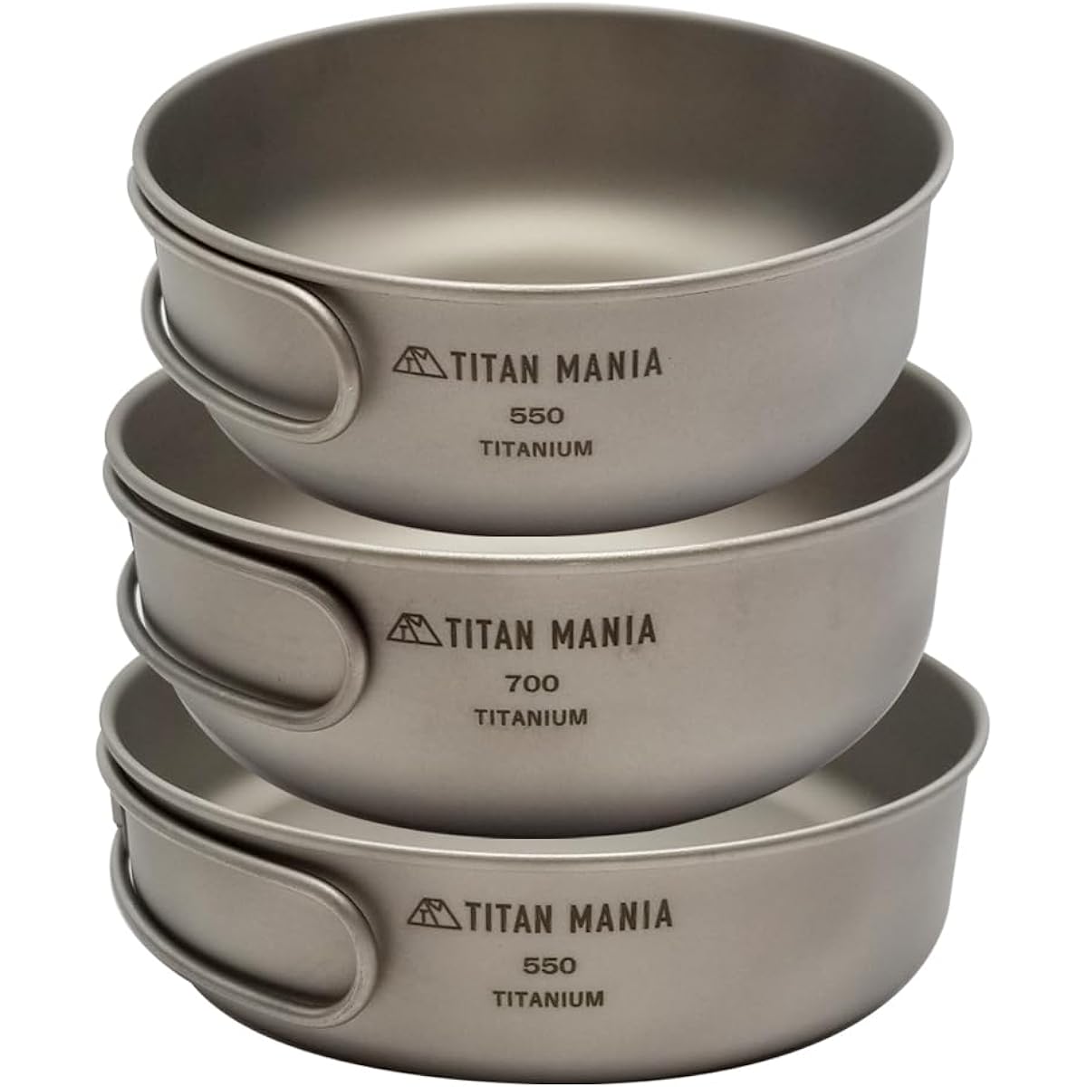 TITAN MANIA Cooker Set, Titanium, Folding Handle, Lightweight, Sturdy, Direct Fire Cooker, Frying Pan, Kocher Pot, Cookware, Solo Camping, BBQ, Barbecue, Outdoor Camping Equipment, Storage Bag Included (550ml+700ml+550ml)