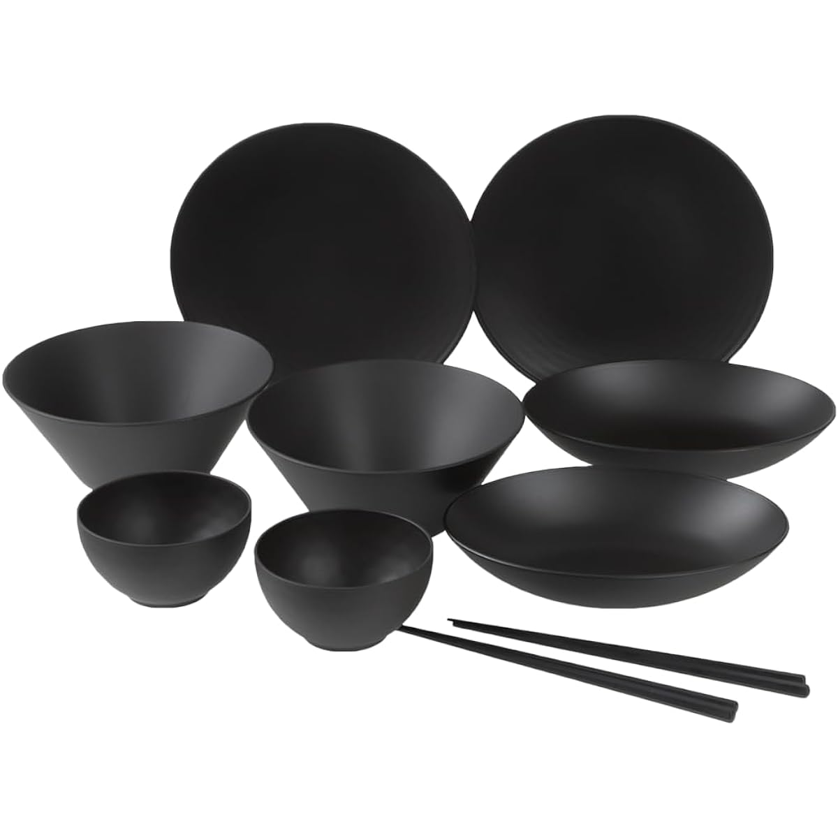 rebirth Natural Series Tableware Set, 10 Pieces B, Living Alone, Made in Japan, Plastic, Light, Dishwasher Safe, Microwave Safe (Black)
