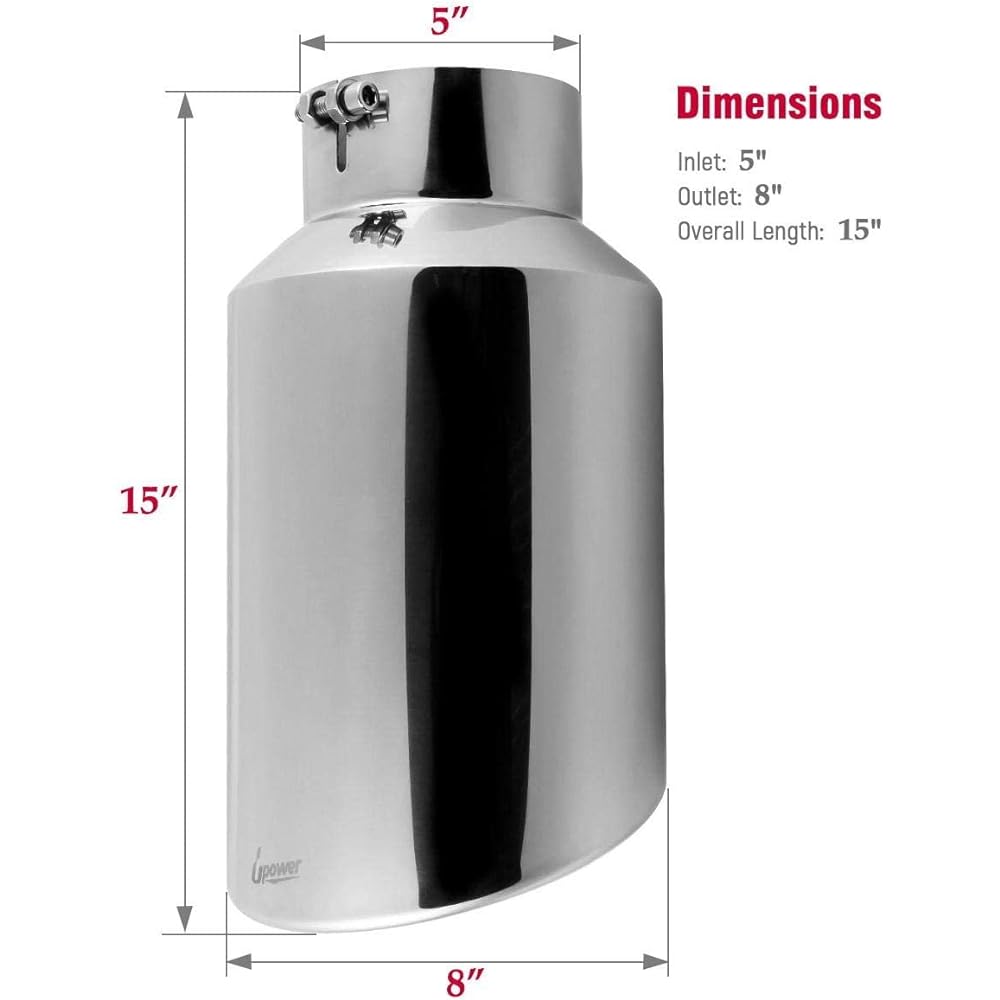 Universal diesel truck for cars 5 inch inlet 8 -inch outlet exhaust chips 15 inch long tail pipe steel steel bolt -on
