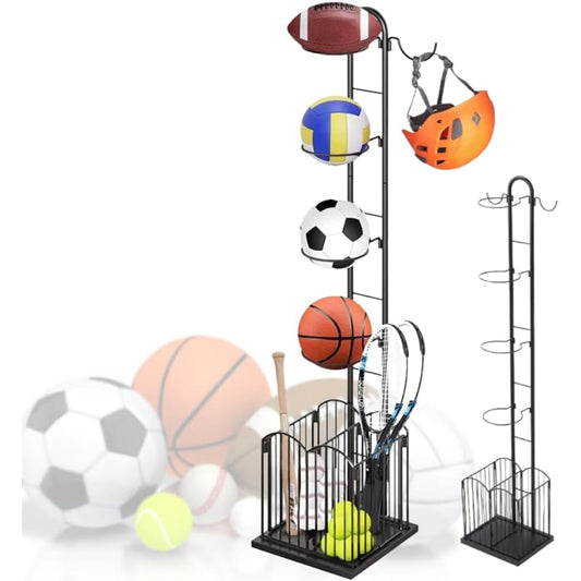 iimono117 Ball Stand, Ball Rack, Large Capacity, Sports Equipment, Casters, Stopper Included, Side Storage, Ball Organizing Basket, Sports Equipment Storage, Ball Storage Rack