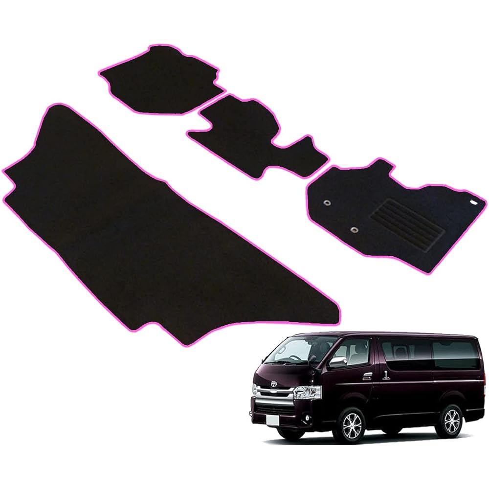 Fenice Car Mat Floor Mat Domestic Production (Toyota Hiace Van/Regius Ace Standard Body Super GL) Black x Lock Thread Pink Non-slip Shape Hard to Slip Car Mat (Car Parts Specialty Store)