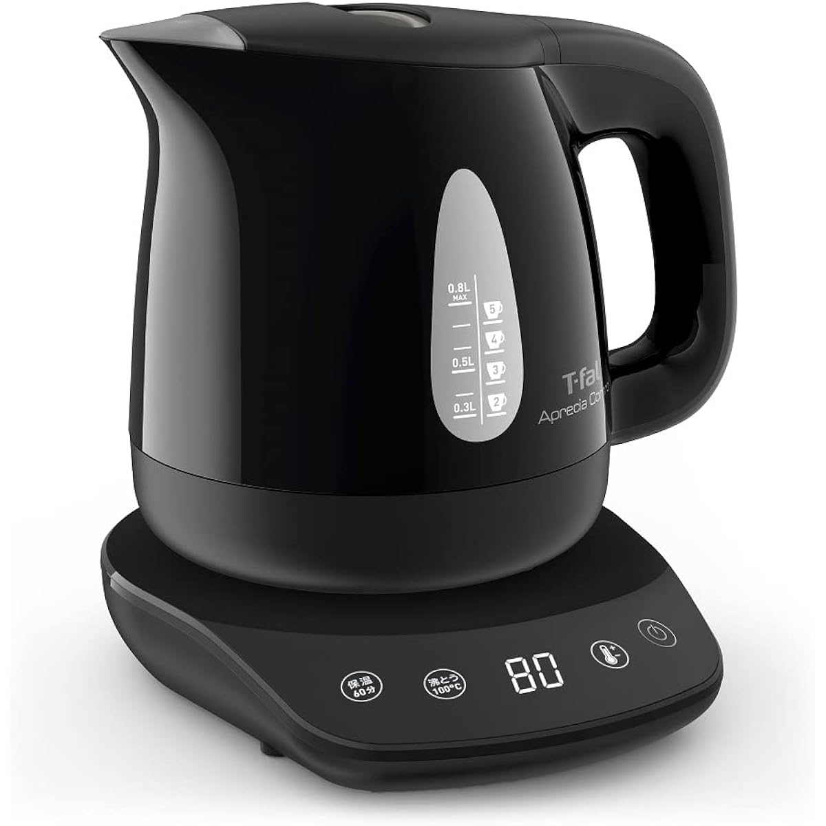 Tefal Electric Kettle 0.8L Temperature Adjustment 8 Levels "Apresia Control Black" Heat Retention Automatic Power Off Prevention of Dry Cooking KO7208JP