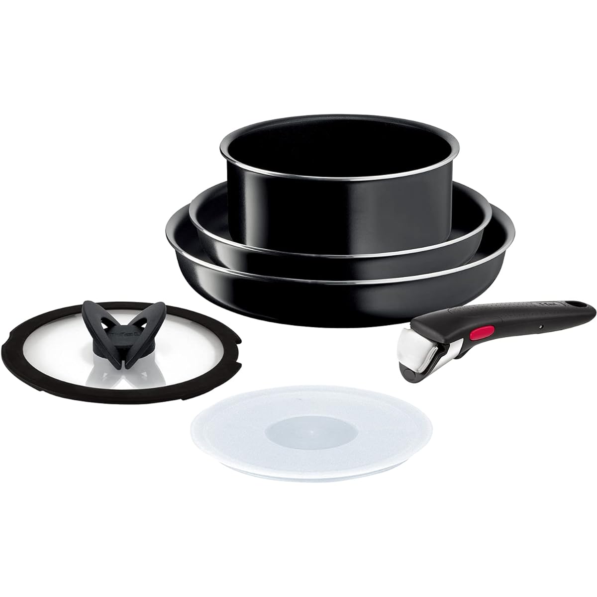 Tefal 6-piece pot and frying pan set with removable handles, compatible with gas fires, "Ingenio Neo Hard Titanium Intense", non-stick, black L43890