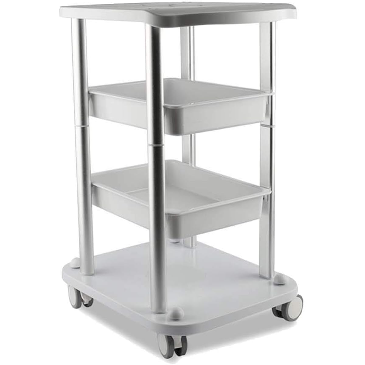 Facial Trolley Beauty Salon Cart 4 Layers Tray Sliver Color Al Frame with White ABS Wheels Elitzia ETTRO5S