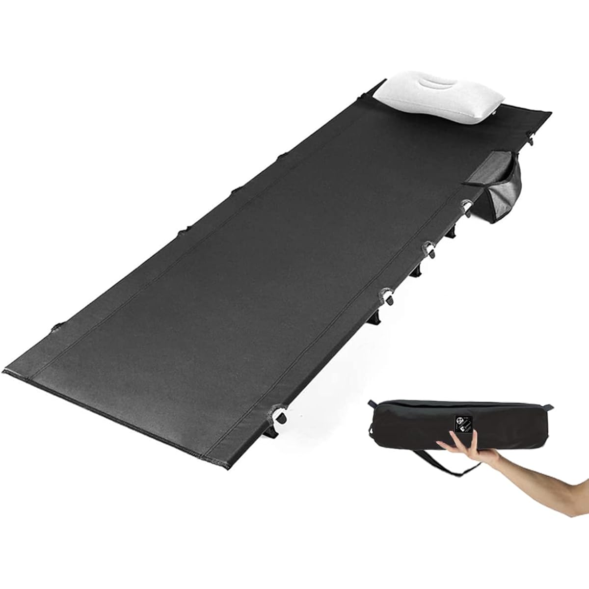 Dominant-X Cot Camping Outdoor Bed, Ultra Lightweight, Compact, Foldable, Quiet Design, Load Capacity 150kg, Waterproof, Breathable, Disaster Prevention, Sleeping in Car, Includes Pillow and Storage Bag