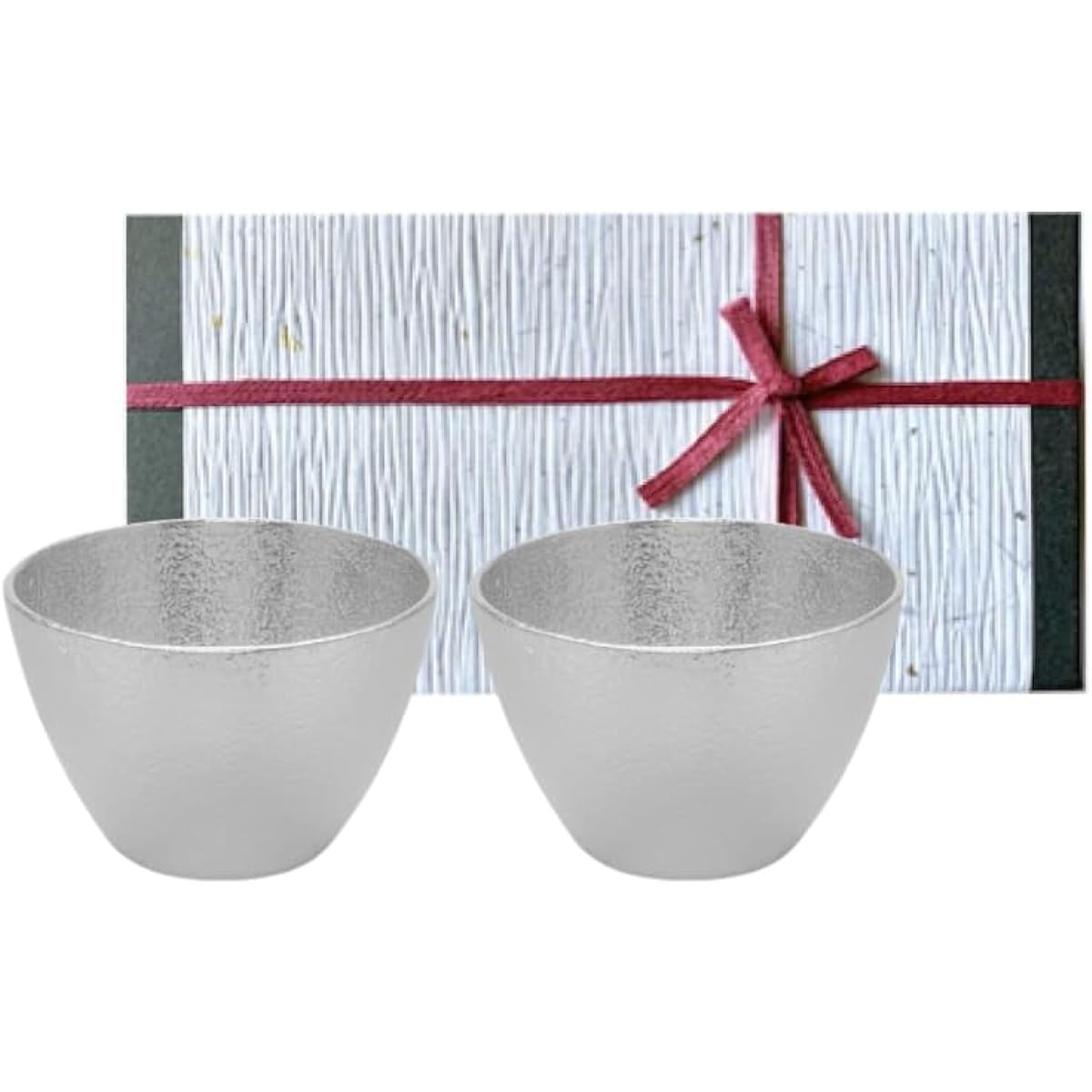 [Nousaku Red Cotton Ribbon Wrapped with Japanese Paper] 90cc Tin Cup Set of 2 Pairs