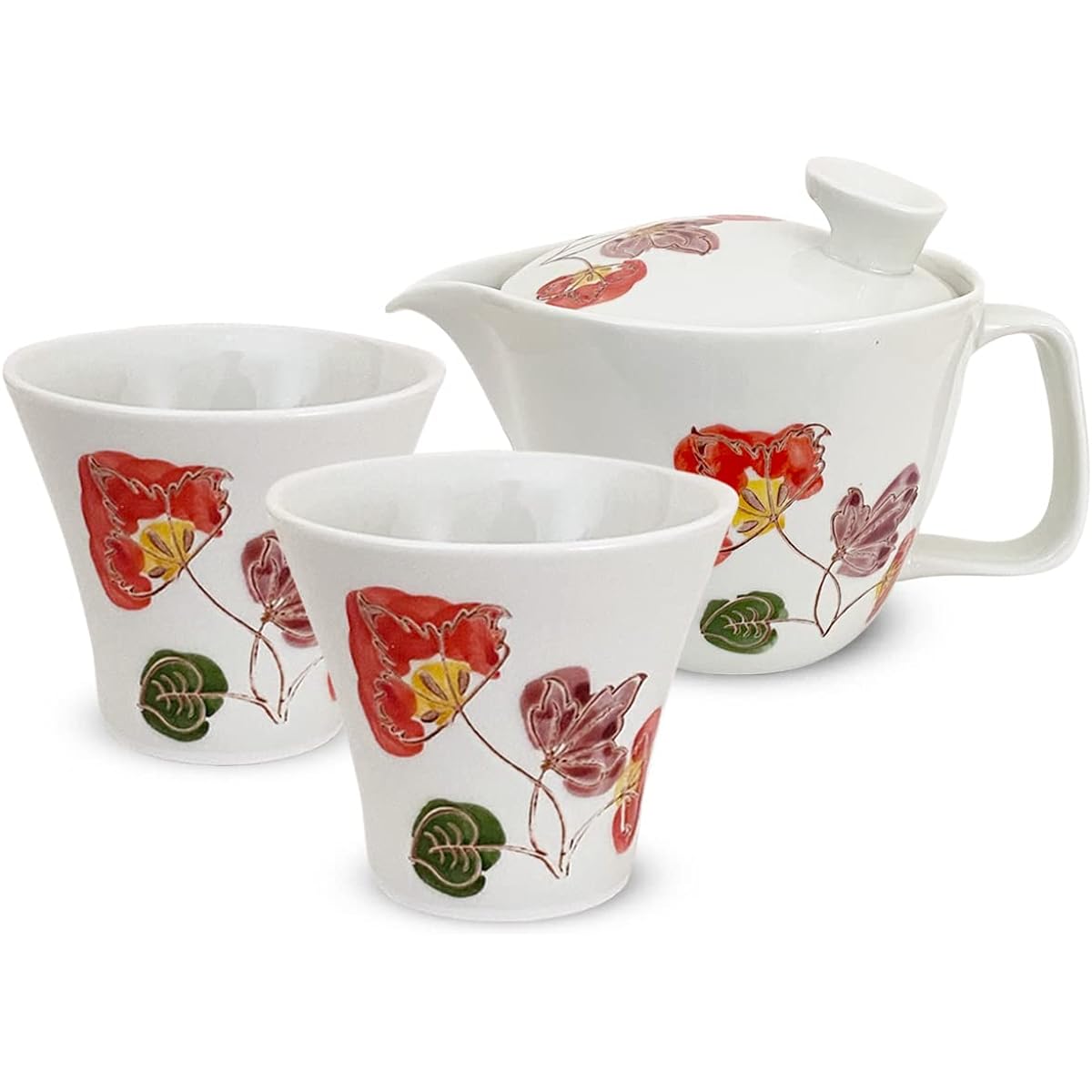 J-kitchens Isaozan Kiln Teapot Set, Hasamiyaki, Made in Japan (Teapot, Pair of Tea Cups, Tea Utensil Set), 240ml, 130ml, For 1 ~ 2 People, Comes with Tea Strainer, Ayaka