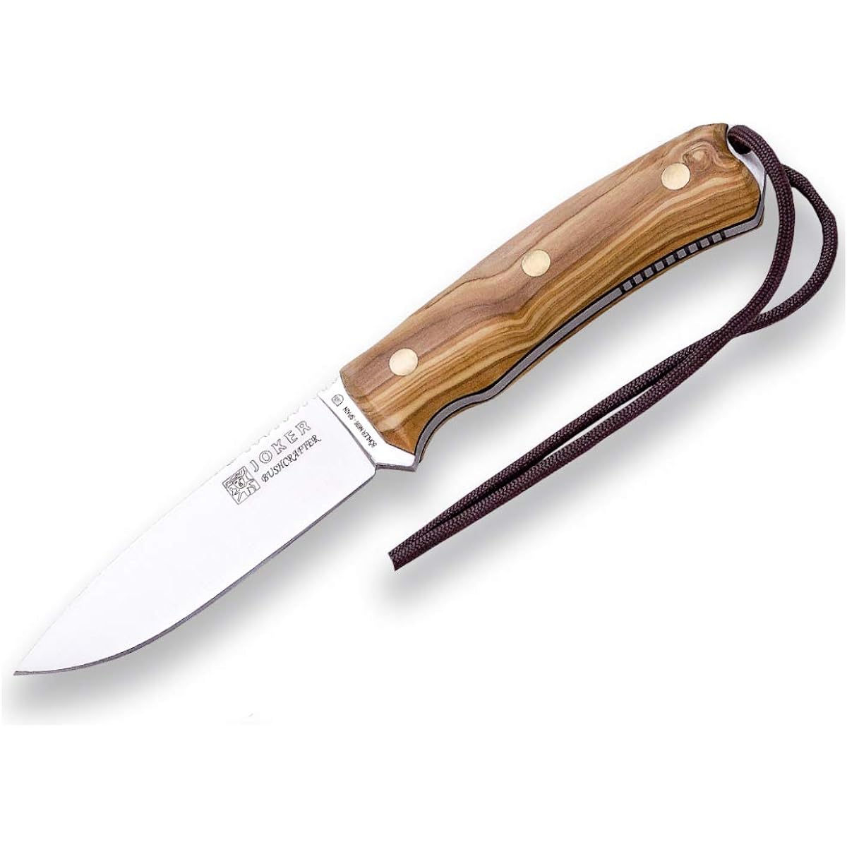 Joker Sports Hunting Knife Bushcraft CO120 Brown Leather Sheath, 4.13" Blade Böhler N695 Olive Wood Handle Fishing Hunting Camping Hiking Tool