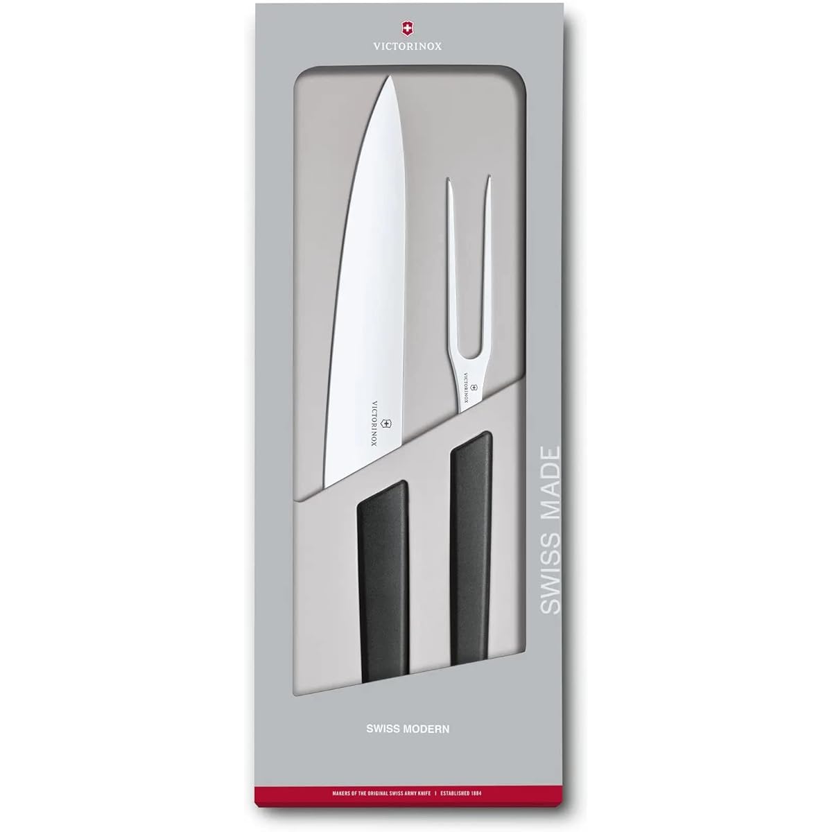 VICTORINOX Carving Set Black Set of 2 Swiss Modern Gyuto Knife Fork Meat 6.9093.21G