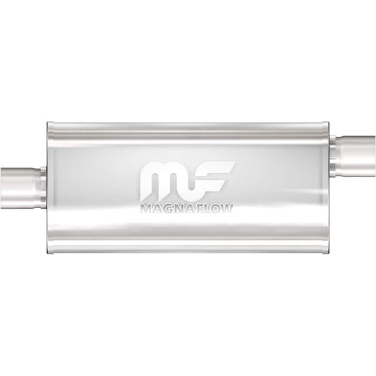 MAGNAFLOW 5 inch x 8 inch elliptical center/offset Performance muffler exhaust 12256 -straight through, 2.5 inch inlet/2.5 -inch outlet diameter, 24 inch overall length, satin finish -classic deep exhaust sound