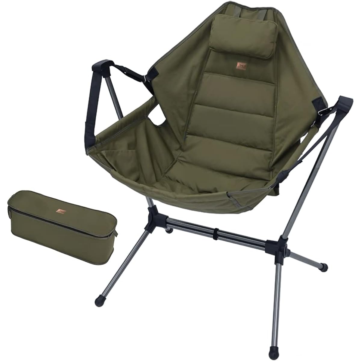 TOMOUNT Outdoor Chair, Rocking Chair, Hammock Chair, Compact, High Back, Folding Camping Chair, Green, Aluminum Material, Angle Adjustable, Load Capacity 120KG, Lightweight, Fishing, Climbing, Portable, Easy to Assemble