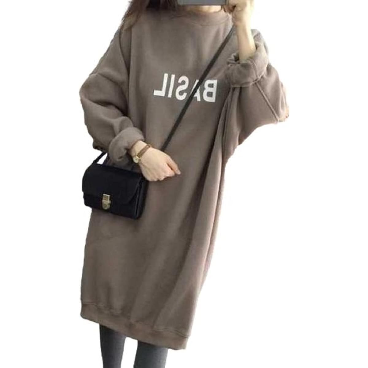[1/2plus] [Nibun Noichi Plus] One Piece Sweatshirt Sweatshirt Front Print Back Brushed Women's