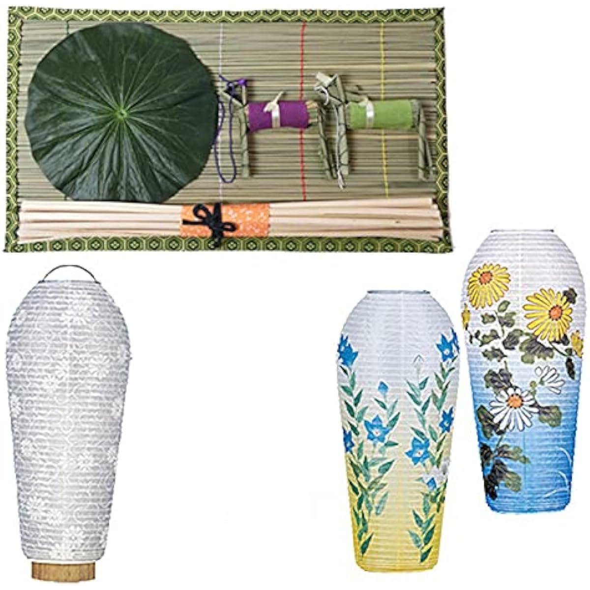 Kyoto Buddhist Altar Hayashi Bon Lantern Obon Supplies [Hatsubon Set/New Bon Set Mini Bon Lantern Small Bead Fire Bag 2 Piece Set (White Crest & Bellflower) LED Cordless] First Bon/New Bon Obon Decoration Set [Kyoto Buddhist Altar Hayashi Cross Set]
