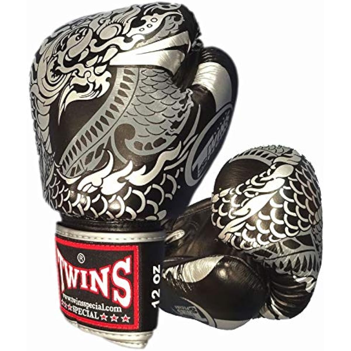 Twins Boxing Gloves Genuine Leather Snake God Silver/Black