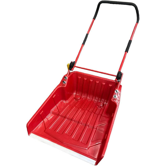 Folding snow dump with casters. Reinforced aluminum tip to handle snow pressure. Total length: approx. 139cm. [Dish size] Width: 60.5 x 71cm. Load capacity: approx. 20kg. No assembly required.