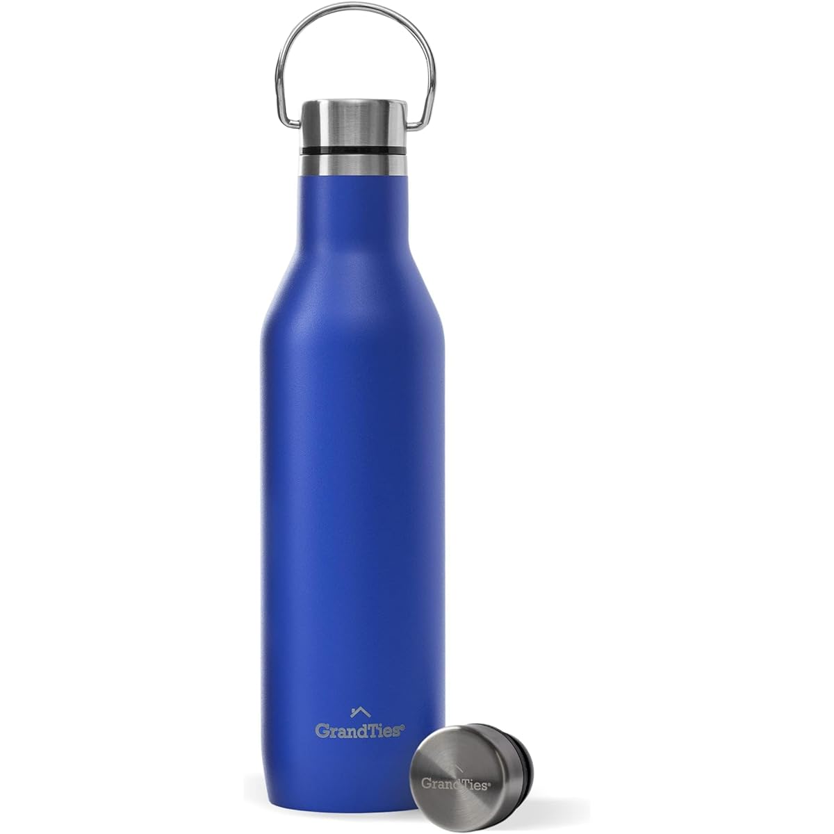 GRANDTIES Premium Traveler Bottle 620ml - Vacuum insulation double wall & stylish wine bottle shape & rich colors & 2 types of lids (periwinkle)
