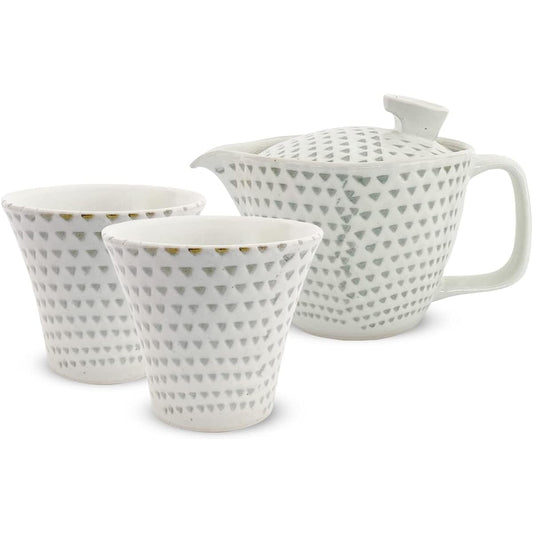 J-kitchens Isaozan Kiln Teapot Set, Hasamiyaki, Made in Japan (Teapot, Pair of Tea Cups, Tea Utensil Set), 240ml, 140ml, For 1 ~ 2 People, Includes Tea Strainer, Powdered Plane, Green