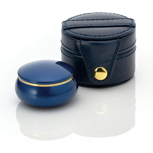 Soul Petit Pot Mini Urn Portable Fleur Classic Navy Brass Hand-held Memorial Service Mini Urn Mobile Pouch Blue