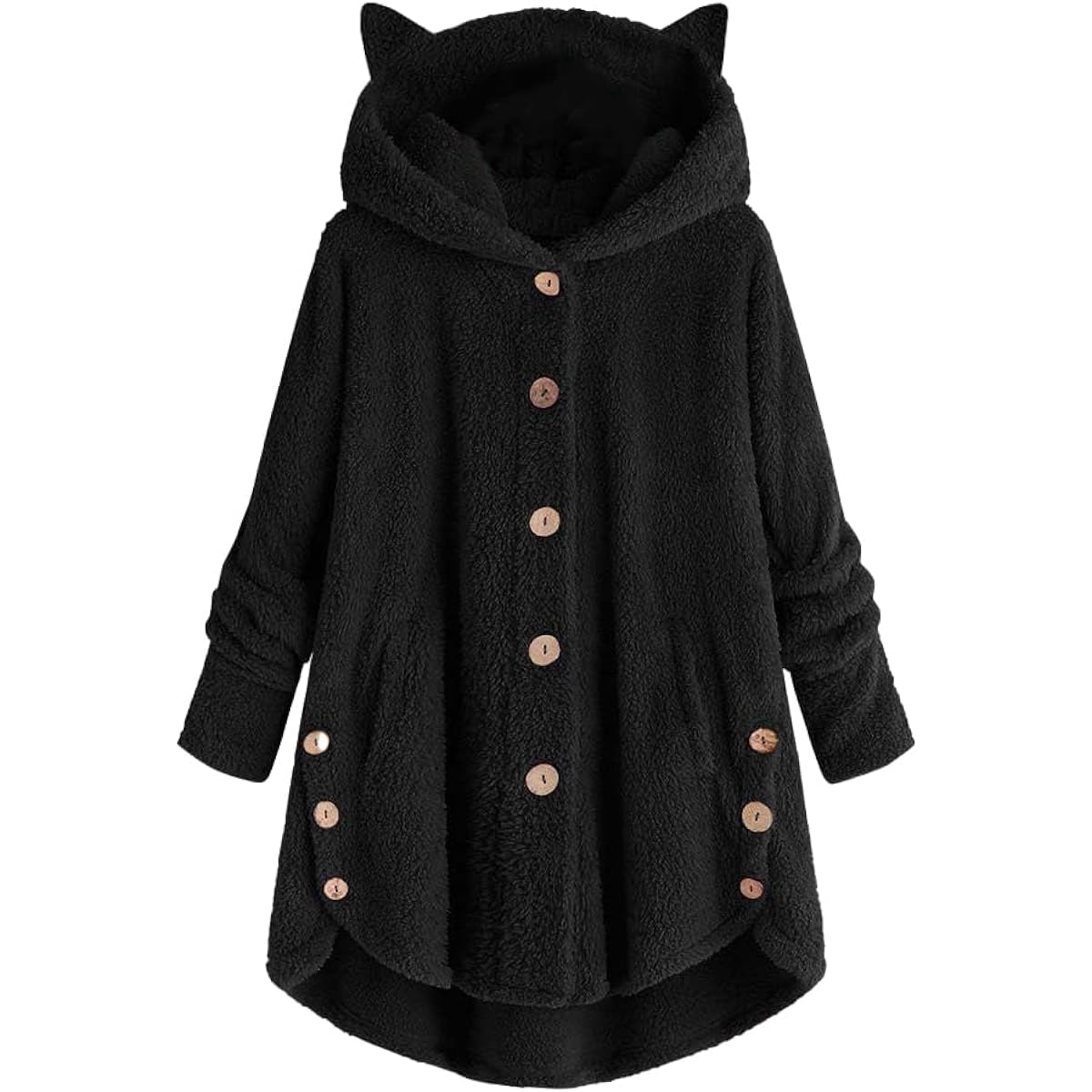 [H.U.A] Cat Ear Parka Oversized Button Oversized Long Hooded Spring Autumn Winter Long Sleeve Women's M-XL