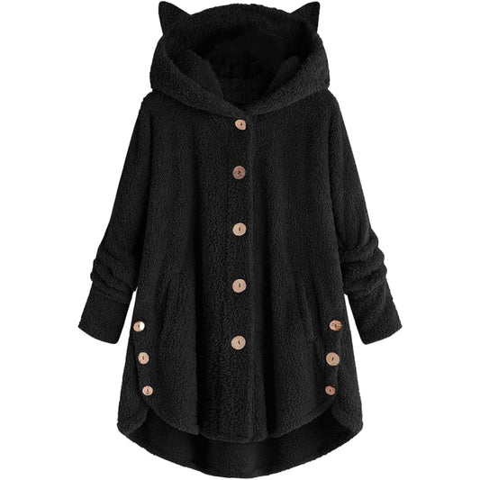 [H.U.A] Cat Ear Parka Oversized Button Oversized Long Hooded Spring Autumn Winter Long Sleeve Women's M-XL