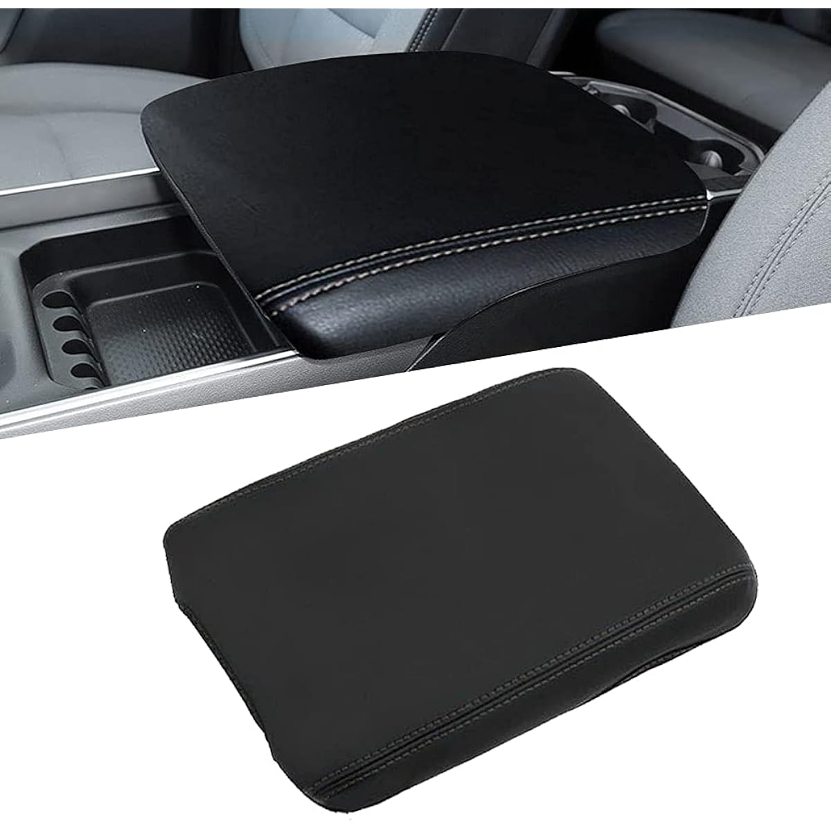 Sportuli Center Console Cover Prevention Leather Arm Rest Pad replacement 2019-2022 2023 DODGE RAM 1500 2500 3500 (Black Stitch)