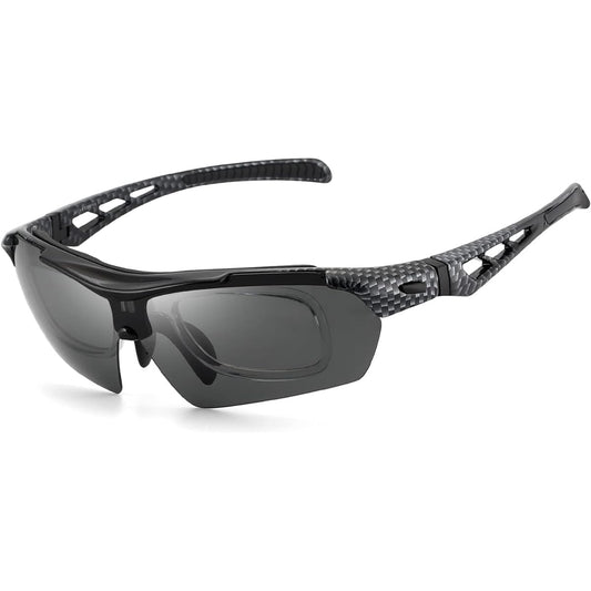 [General Purpose] olink Polarized Sports Sunglasses, Full Set of 5 Interchangeable Lenses, Polarized UV400, Drive/Baseball/Bicycle/Night Fishing/Running/Golf/Driving for Men & Women 202 Carbon