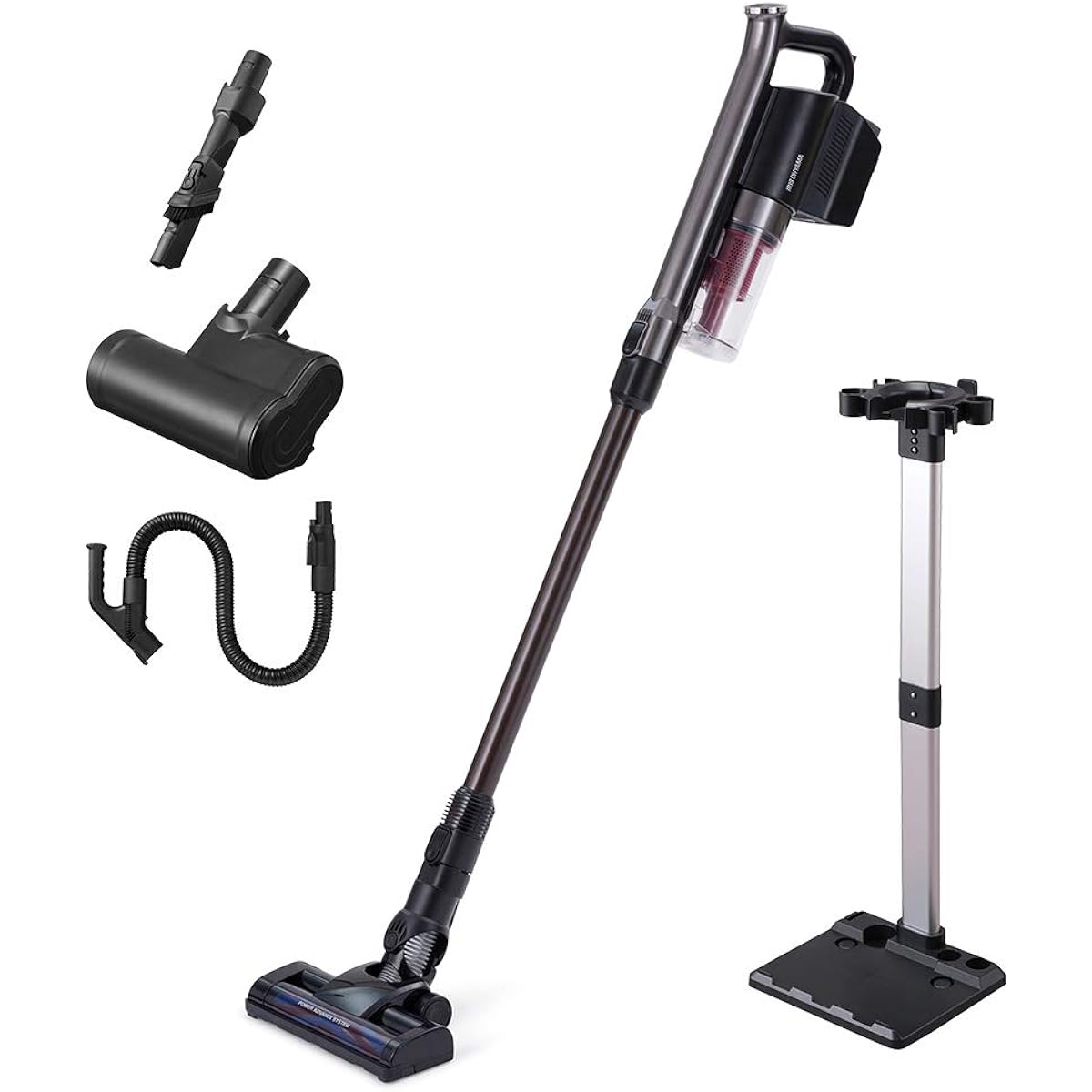 Iris Ohyama Vacuum Cleaner Cordless Handy Cyclone Stick Cleaner Power Head Lightweight High Power Suction Attachment Set Included Storage Stand 2WAY SCD-142P-B Black