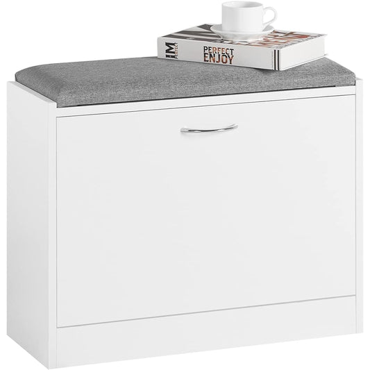 SoBuy Entrance Bench Shoe Rack Storage Bench Width 60*Depth 24*Height 47cm Shoe Box Entrance Storage Shoe Bench Shoe Box Shoe Holder Entrance Seat Bench Shoe Shelf Entrance Chair (FSR16-K-W/White)