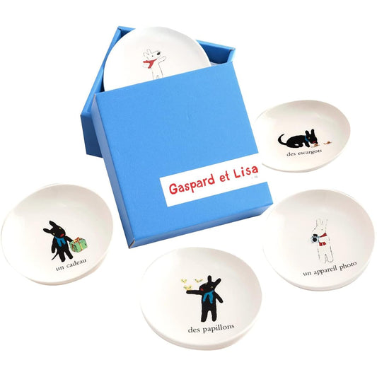 Lisa and Gaspard Small Plates, Set of 5, Unbreakable Plates, Hard Ceramic, Gifts, Petit Plate with Changed Picture, Diameter 11cm, Made in Japan (Nikko Co., Ltd.)