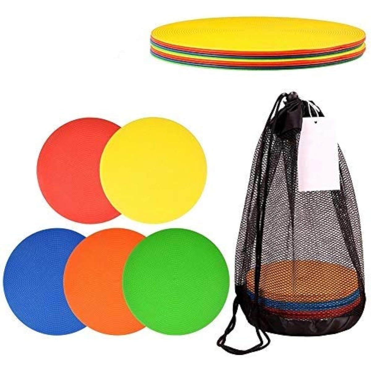 [Set of 10 sheets, 5 colors] Marker pad, flat marker, cone, soccer training marker, cone, for futsal practice, high visibility, high toughness, hard to break, sports, junior high school, physical education, soccer equipment, storage bag included