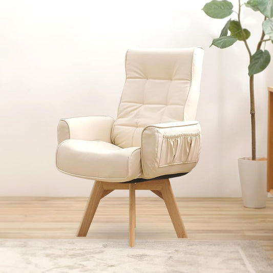 Iris Ohyama Swivel Chair Telework New Life Ivory Leather Armrest Included LEC-KH