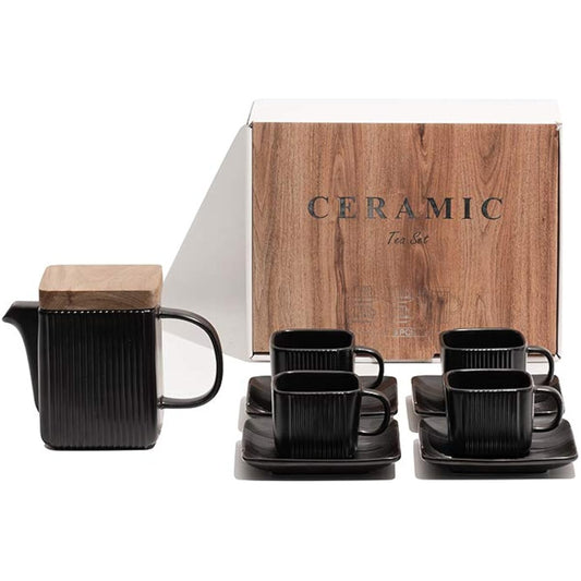 Clapoyis Coffee Cup Teapot Cup Saucer with Tea Strainer White Set Teapot Tea Cup Set of 5 Scandinavian White Pottery C005-01