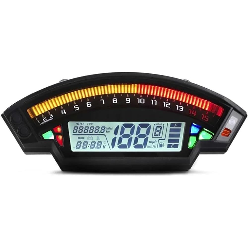 LED Indicator Odometer Fit for 1, 2, 4 Cylinder Moto Meter 14000RPM 6 Gear 199km/h Odometer Universal Motorcycle Accessories LCD TFT Digital Speedometer (Color : Black)