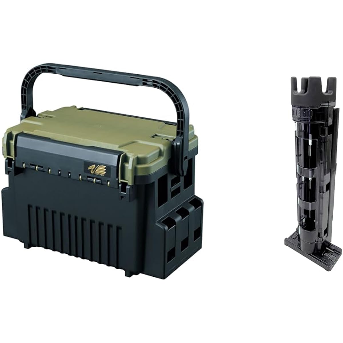 [Set purchase] Meiho Chemical Industry VS-7090N Green Two-Tone Size: W440 x D293 x H293mm (same size as bucket mouse BM-5000) + MEIHO Polycarbonate Rod Stand BM-250 Light Clear Black x Black