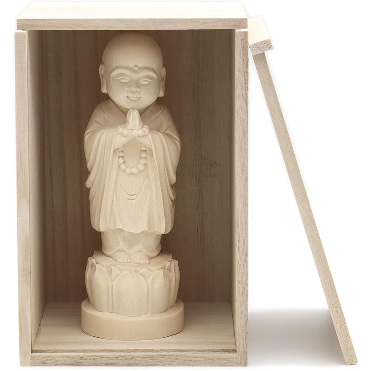 Kurita's special Buddha statue [Bodhisattva] Child-rearing Jizo (total height 16cm, width 5.5cm, depth 5.5cm) round base with domestic paulownia box (outer dimensions of paulownia box height 18cm, width 12cm, depth 11.5cm) High quality wood carving made