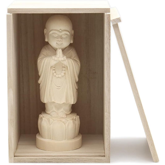 Kurita's special Buddha statue [Bodhisattva] Child-rearing Jizo (total height 16cm, width 5.5cm, depth 5.5cm) round base with domestic paulownia box (outer dimensions of paulownia box height 18cm, width 12cm, depth 11.5cm) High quality wood carving made