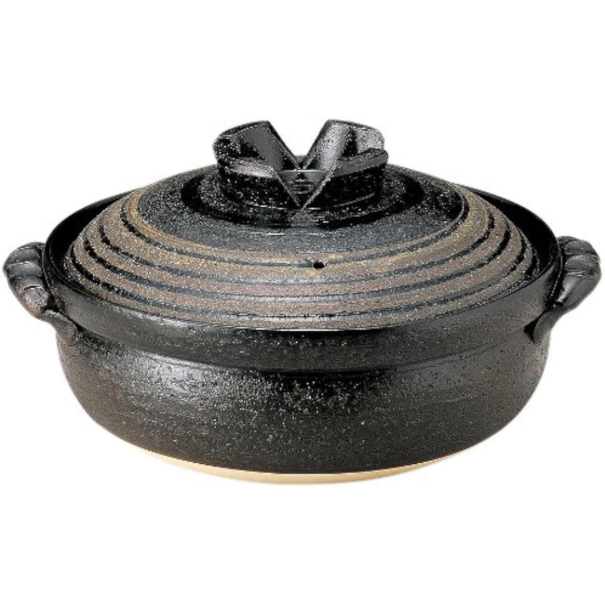 Santo earthen pot No. 9 for 4-5 people, black glaze line, Banko ware, IH compatible 11669