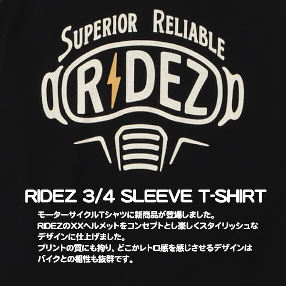 RIDEZ XX Design Retro Print Sleeve 3/4 Length T-Shirt Men's RD7006 -W/NA-XL