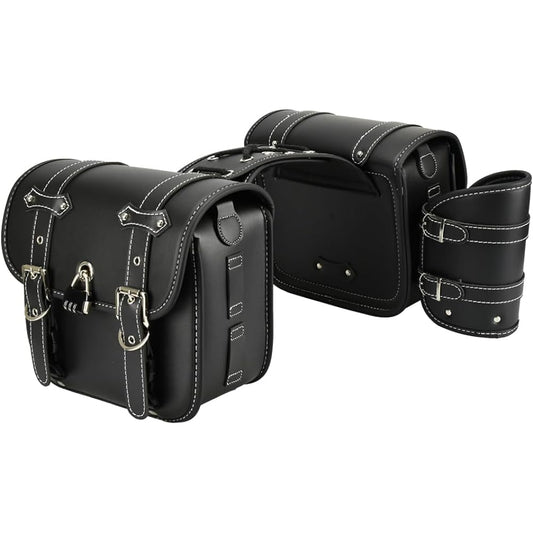 Mymyshous Large Capacity Side Bag for Motorcycles, PU Leather with Key, Padlock Type, Valuables Holder, Touring (Black)