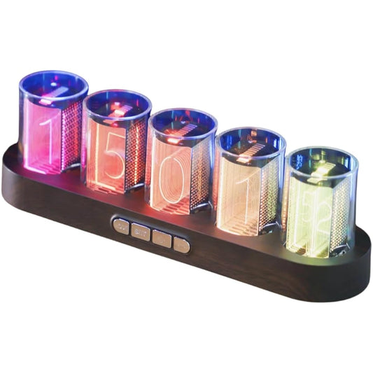 RISEN Nixie Tube Clock, Pseudo Luminous Tube Clock, Retro Modern Table Clock, Alarm Clock, RGB Full Color, LED Digital Clock, Adjustable Brightness, Decoration, 16 Million Colors, Alarm Countdown Clock