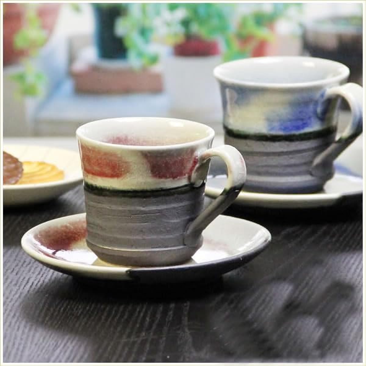 Shigaraki Ware Couple Coffee Cup Pair [Raspberry/Blueberry Coffee Cup w907-03_907-04 Couple Set] Shigaraki Ware Cup & Saucer for 2 Customers Pottery Pottery Mug Tableware Soup Cup Beer Mug Cafe Mug Cup Sosa Fashionable Stylish Gift Present