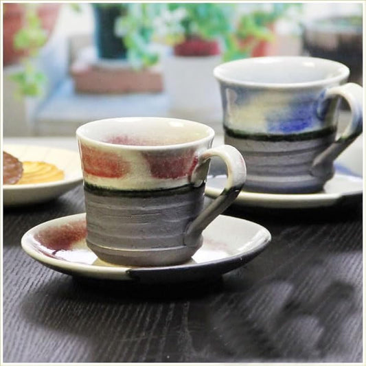 Shigaraki Ware Couple Coffee Cup Pair [Raspberry/Blueberry Coffee Cup w907-03_907-04 Couple Set] Shigaraki Ware Cup & Saucer for 2 Customers Pottery Pottery Mug Tableware Soup Cup Beer Mug Cafe Mug Cup Sosa Fashionable Stylish Gift Present