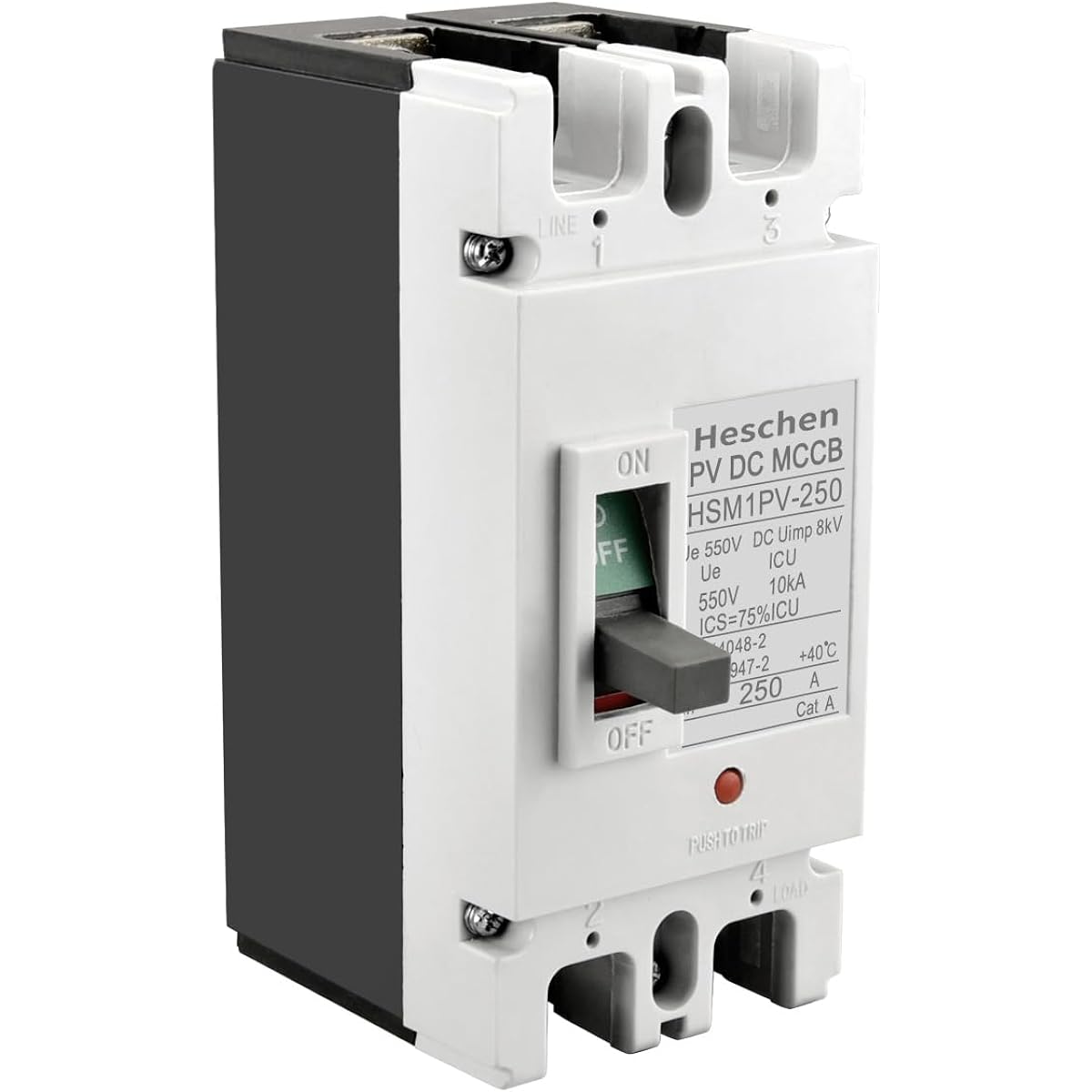 Heschen DC Molded Case Circuit Breaker MCCB HSM1PV-250 2 Pole DC550V 250A Photovoltage Breaker for Solar PV System Solar Panel Grid System